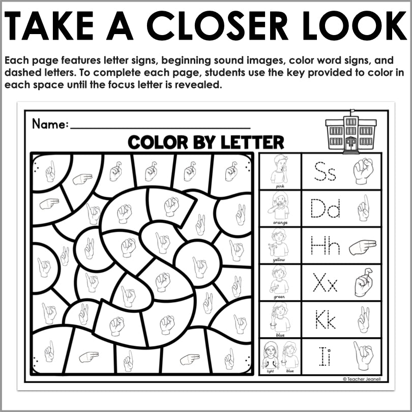 ASL Color by Code Letters A-Z - Teacher Jeanell