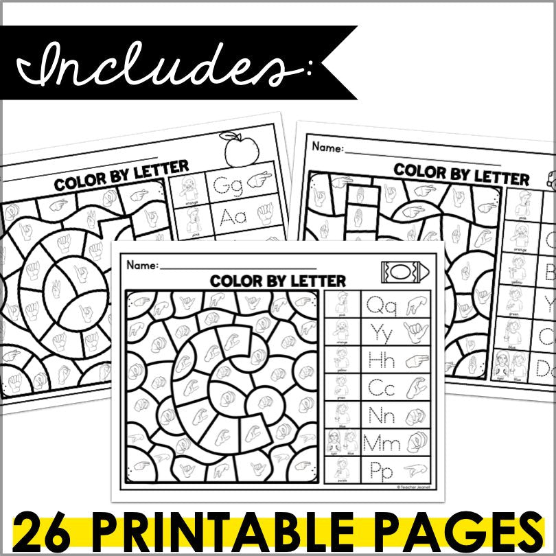 ASL Color by Code Letters A-Z - Teacher Jeanell