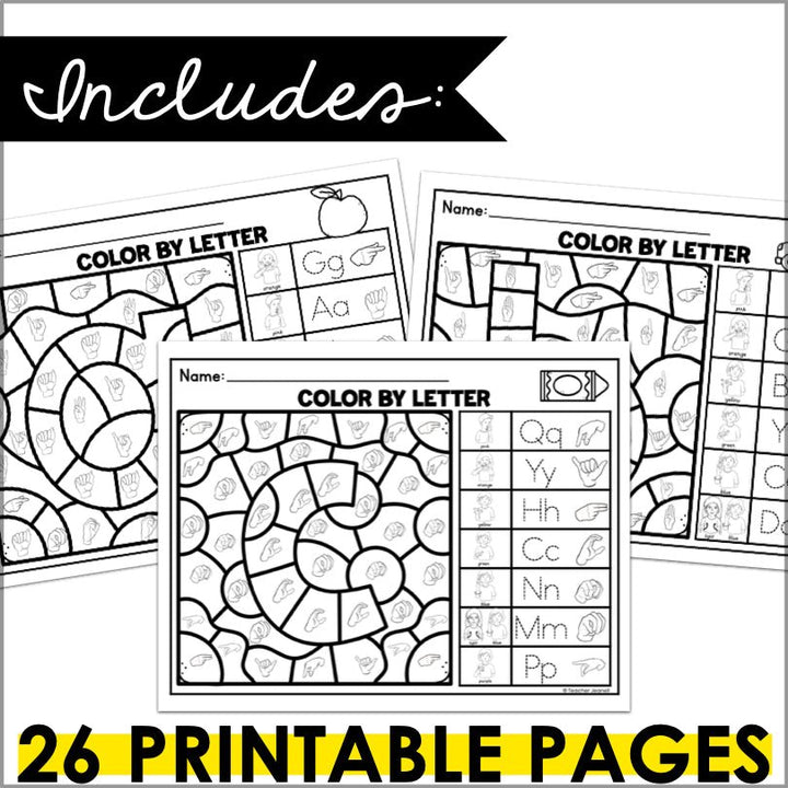 ASL Color by Code Letters A-Z - Teacher Jeanell