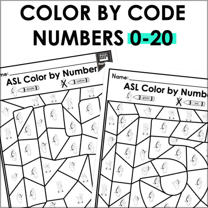 ASL Color by Code Printables Numbers 0-20 - Teacher Jeanell