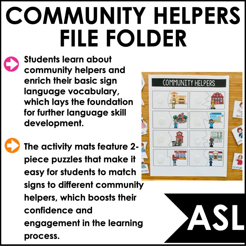 ASL Community Helpers Learning Mat - File Folder Activity - Teacher Jeanell