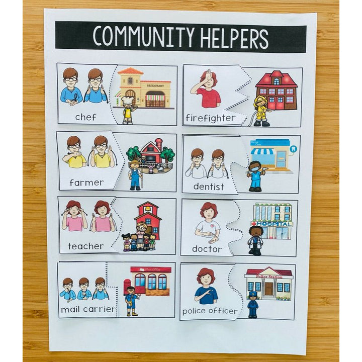 ASL Community Helpers Learning Mat - File Folder Activity - Teacher Jeanell