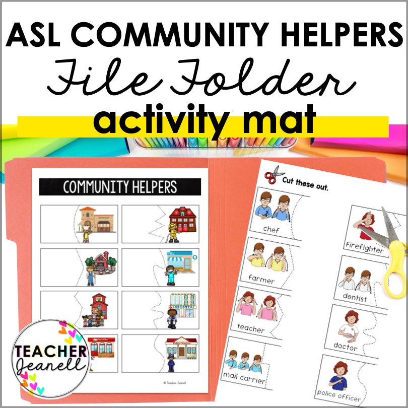 ASL Community Helpers Learning Mat - File Folder Activity - Teacher Jeanell