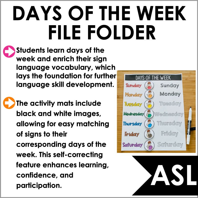 ASL Days of the Week File Folder Games - ASL Busy Book - Teacher Jeanell