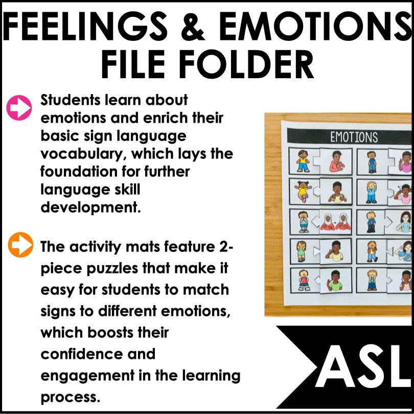 ASL Feelings and Emotions File Folder Activity - Teacher Jeanell
