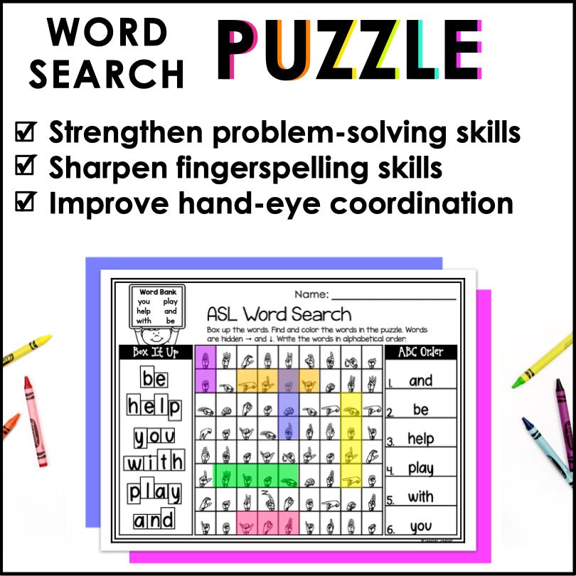 ASL Fingerspelling Word Search Puzzles - Teacher Jeanell