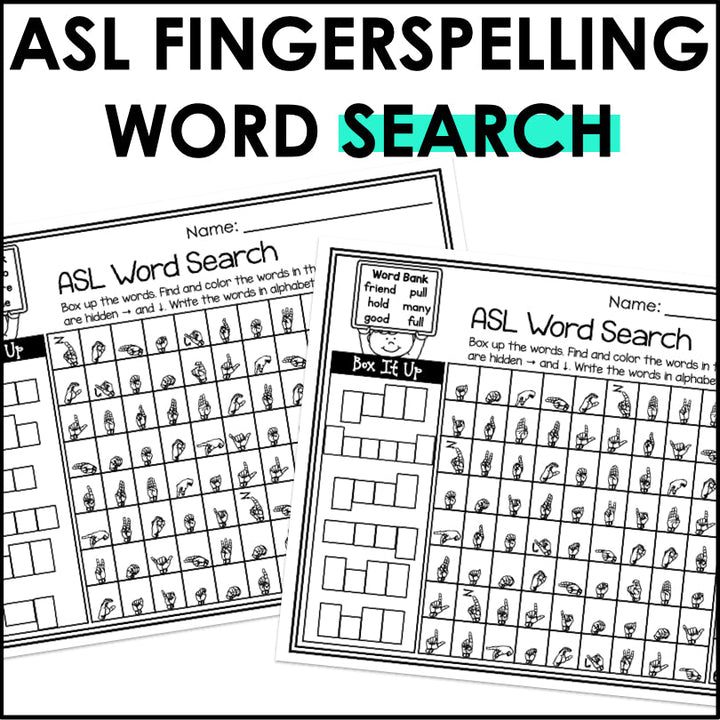 ASL Fingerspelling Word Search Puzzles - Teacher Jeanell