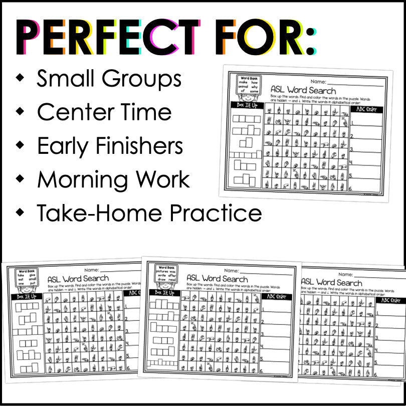 ASL Fingerspelling Word Search Puzzles - Teacher Jeanell