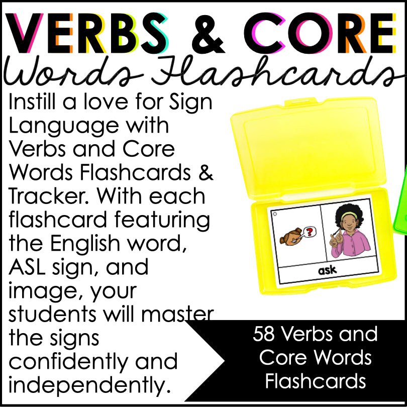 ASL Flashcards & Tracker Verbs and Core Words | Sign Language Flashcards - Teacher Jeanell