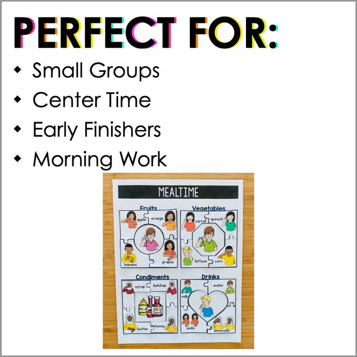 ASL Mealtime File Folder Activity - ASL Foods - Teacher Jeanell