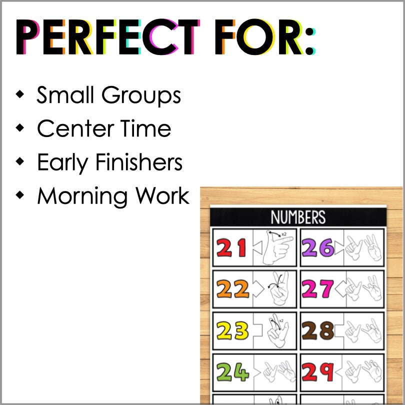 ASL Numbers 21-30 File Folder Games - ASL Busy Book - Teacher Jeanell