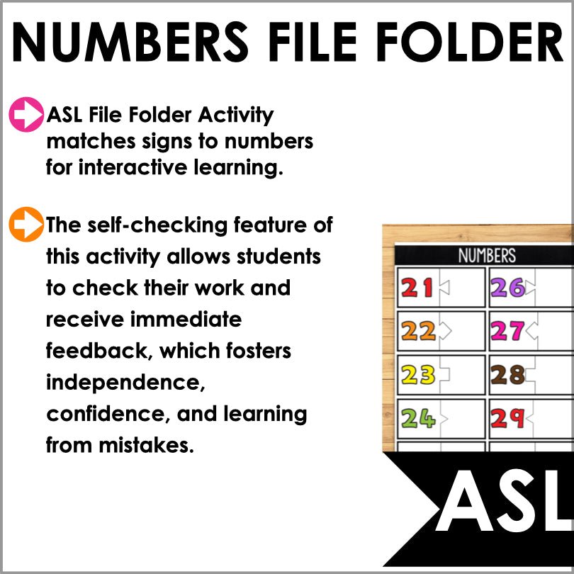 ASL Numbers 21-30 File Folder Games - ASL Busy Book - Teacher Jeanell