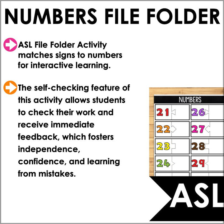 ASL Numbers 21-30 File Folder Games - ASL Busy Book - Teacher Jeanell