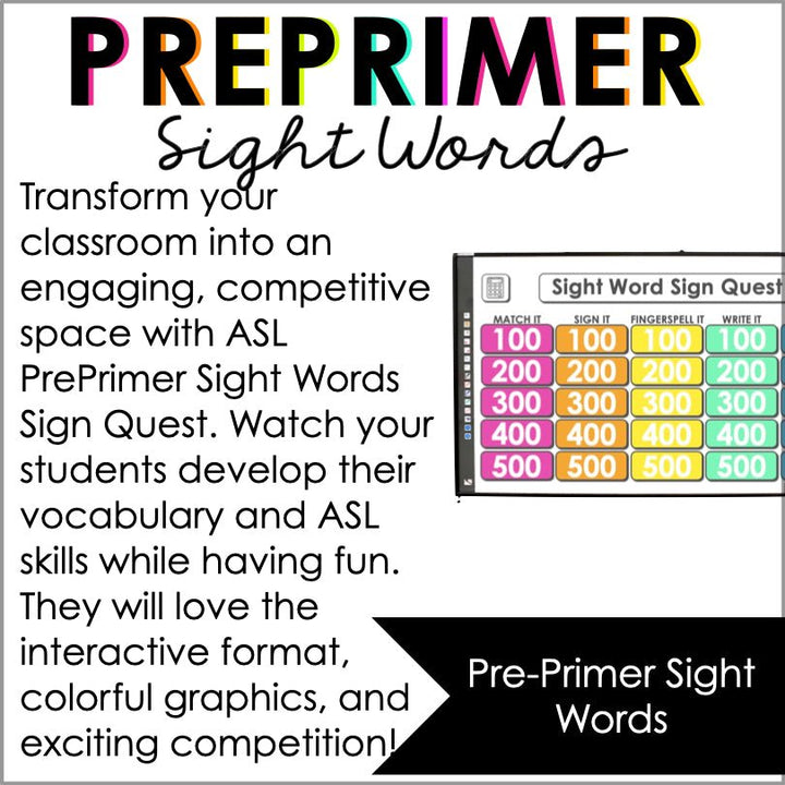ASL Pre-Primer Sight Words Digital Game - Teacher Jeanell