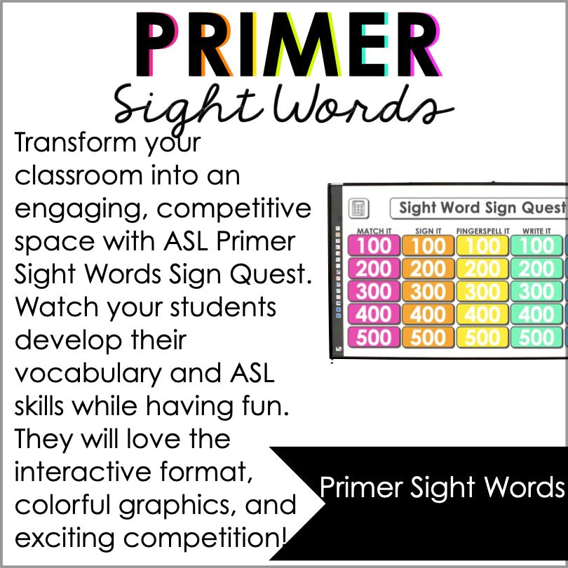 ASL Primer Sight Words Digital Game - Teacher Jeanell