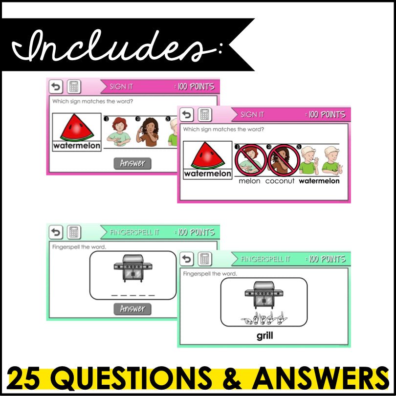 ASL Summer Vocabulary Trivia Game - Teacher Jeanell