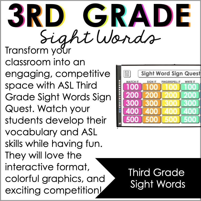 ASL Third Grade Sight Words Digital Game - Teacher Jeanell