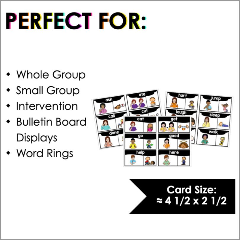 ASL Verbs and Core Words Word Wall Cards - Teacher Jeanell