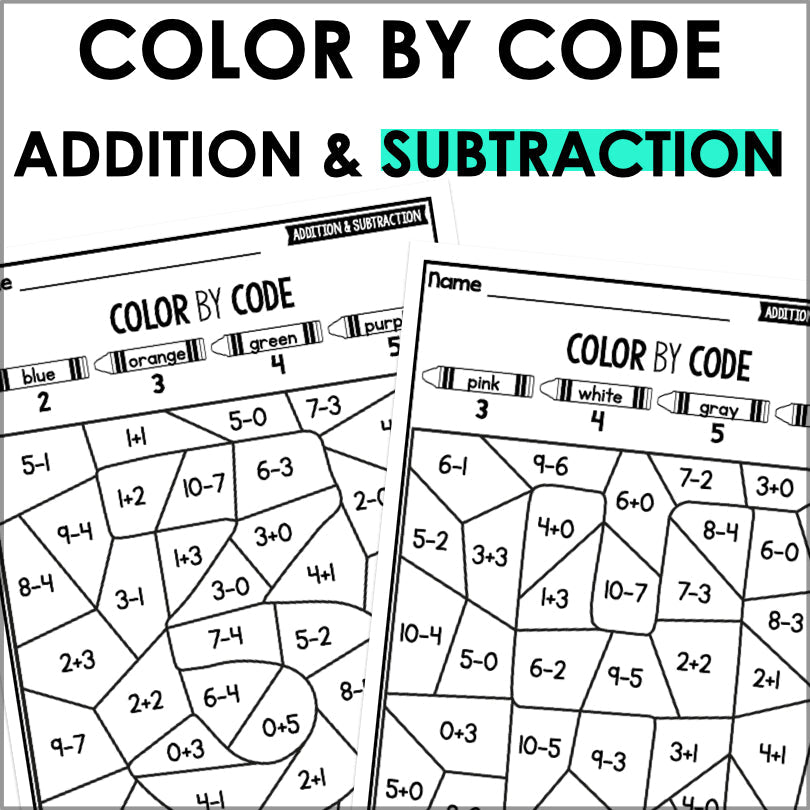 Color by Code Addition and Subtraction - Teacher Jeanell
