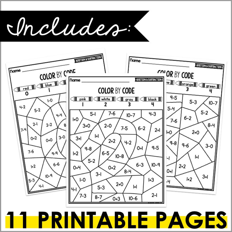 Color by Code Addition and Subtraction - Teacher Jeanell