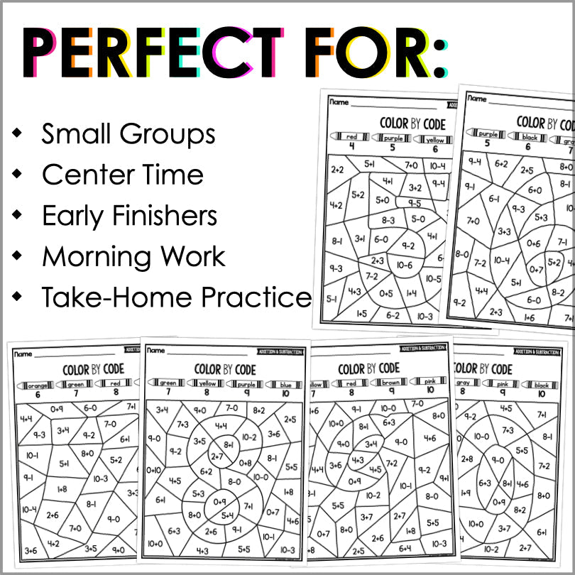 Color by Code Addition and Subtraction - Teacher Jeanell