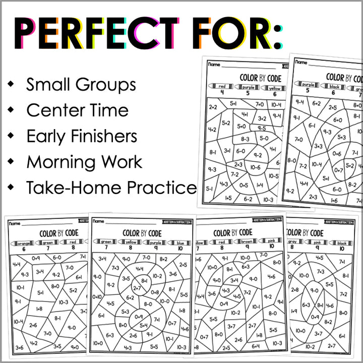 Color by Code Addition and Subtraction - Teacher Jeanell