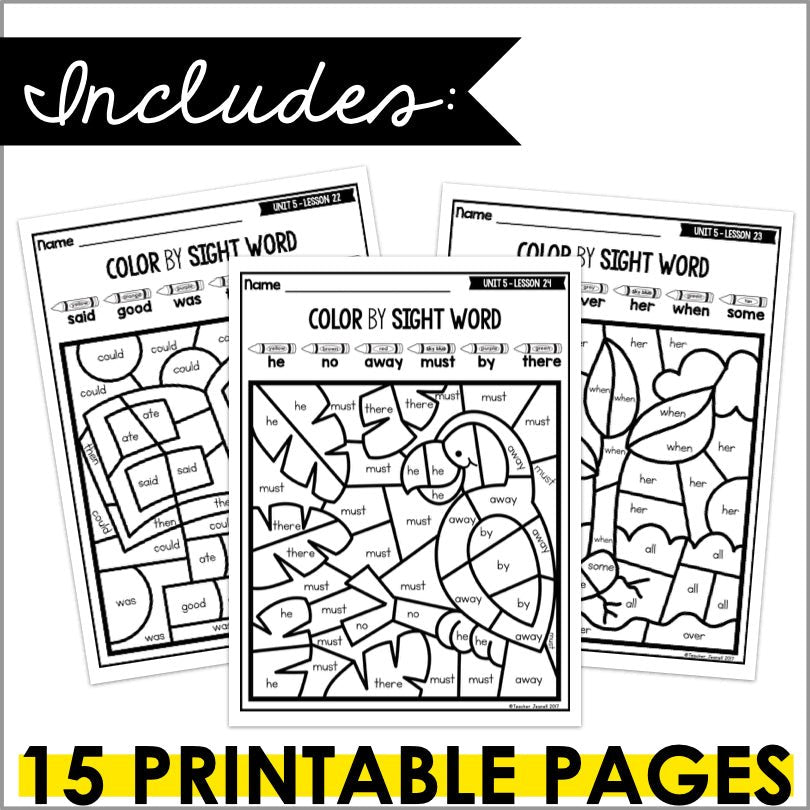 Color by Sight Word (Journeys Kindergarten Units 1-6 Supplemental Resource) - Teacher Jeanell