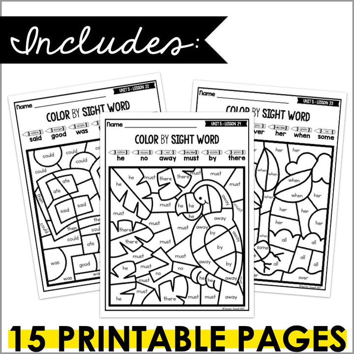 Color by Sight Word (Journeys Kindergarten Units 1-6 Supplemental Resource) - Teacher Jeanell