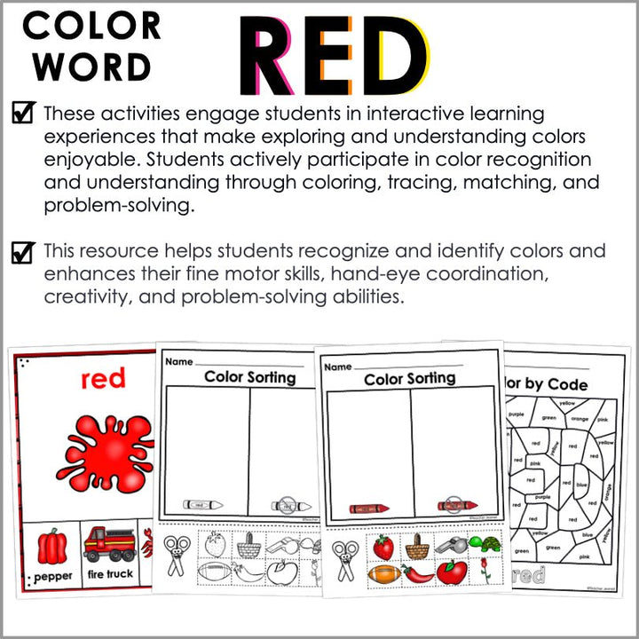 Color Red Worksheets and Activities | Color Identification - Teacher Jeanell