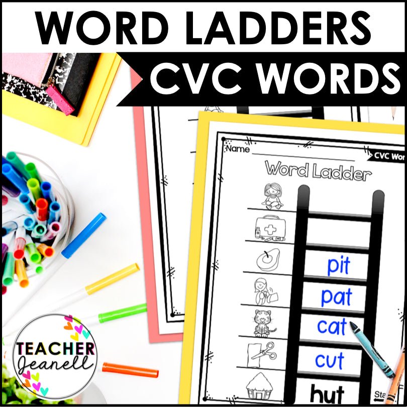 CVC Word Ladders - CVC Word Chains - CVC Word Families Printables – Teacher Jeanell for Free Printable Word Ladders Pdf