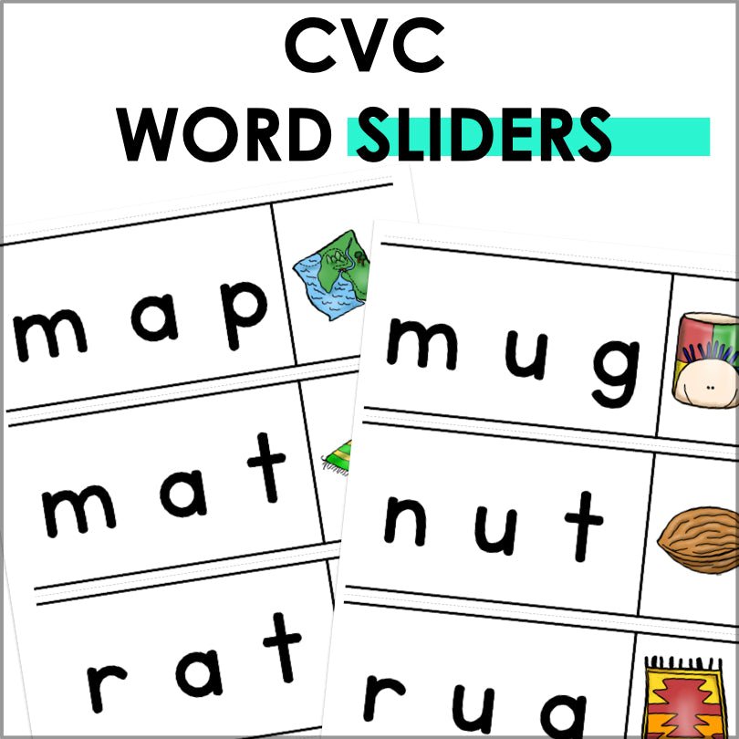 CVC Word Sliders - Short Vowels Segmenting and Blending Word Slider Cards - Teacher Jeanell