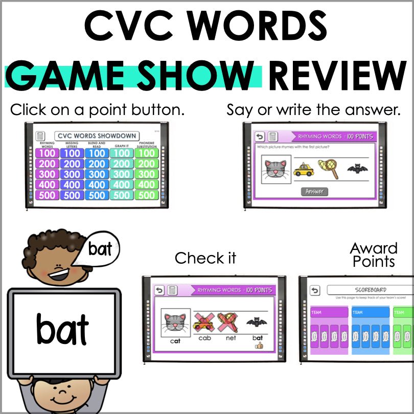 CVC Words Game Show | Phonemic Awareness Trivia - Teacher Jeanell