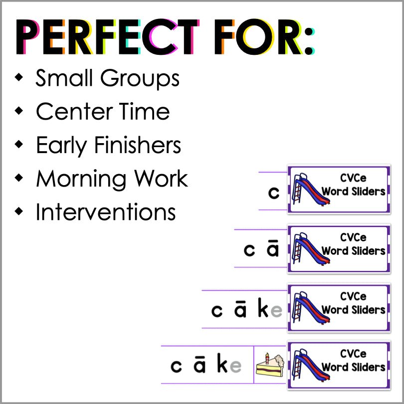 CVCe Word Sliders - Magic e Segmenting and Blending Word Slider Cards - Silent e - Teacher Jeanell