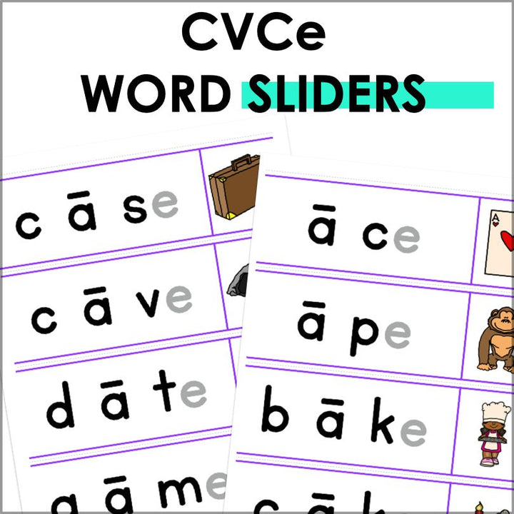 CVCe Word Sliders - Magic e Segmenting and Blending Word Slider Cards - Silent e - Teacher Jeanell