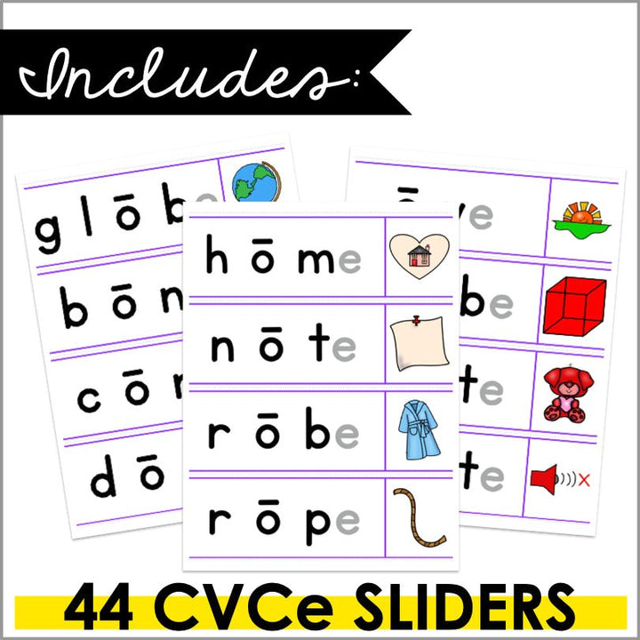 CVCe Word Sliders - Magic e Segmenting and Blending Word Slider Cards - Silent e - Teacher Jeanell