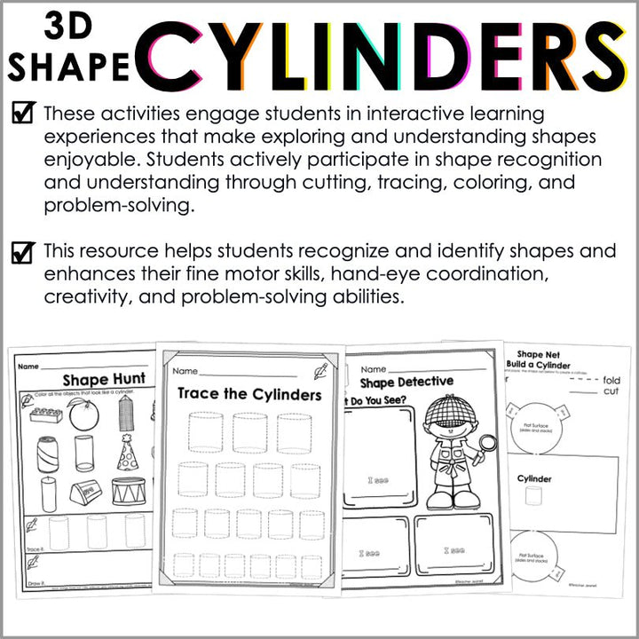 Cylinder | 3D Shapes Worksheets | Shape Recognition - Teacher Jeanell