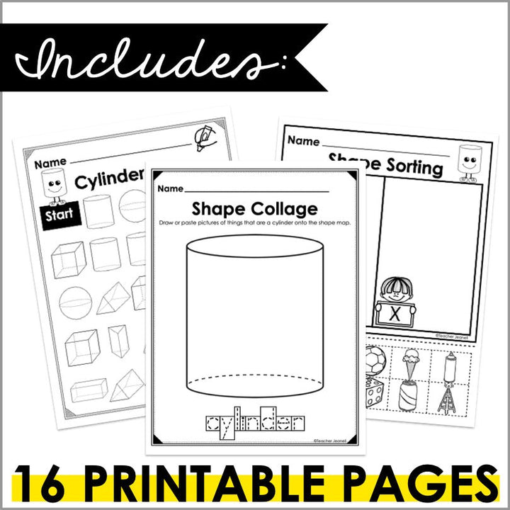 Cylinder | 3D Shapes Worksheets | Shape Recognition - Teacher Jeanell