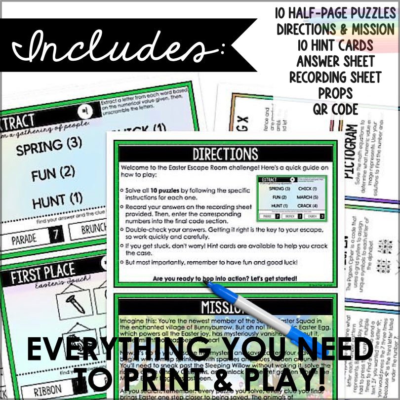 Easter Escape Room Game | Kids Printable Easter Game | Kids Puzzle Adventure Kit - Teacher Jeanell