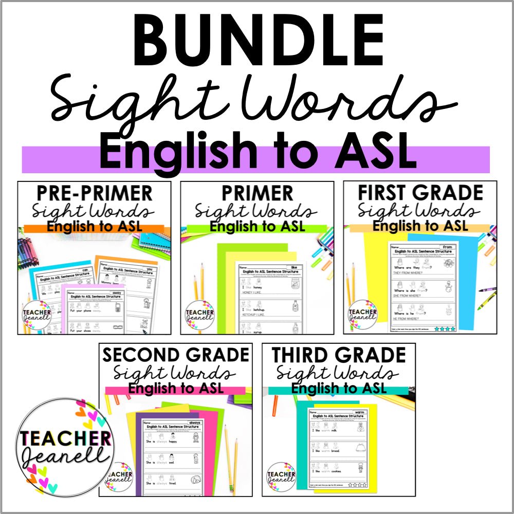 English to ASL Sentence Structure Sight Words Bundle - ASL Grammar - Teacher Jeanell