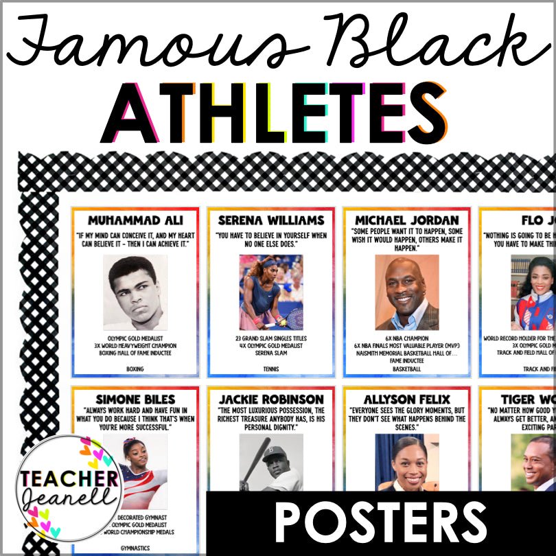 Famous Black Athletes Poster Set - Black History Month Bulletin Board –  Teacher Jeanell