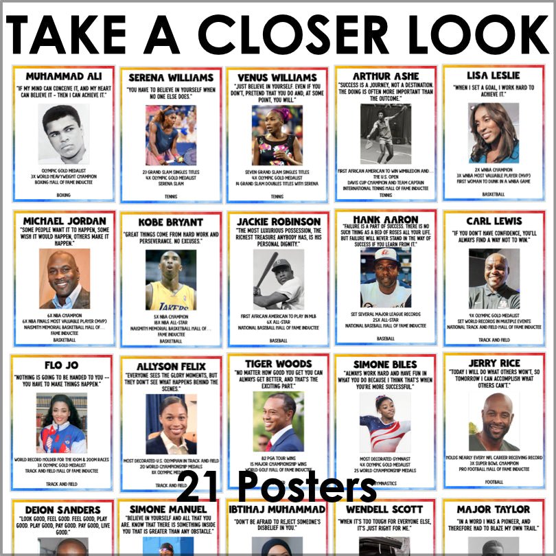 Famous Black Athletes Poster Set - Black History Month Bulletin Board - Teacher Jeanell