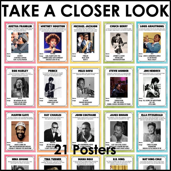 Famous Black Musicians of the 20th Century Poster Set | Black History Posters - Teacher Jeanell