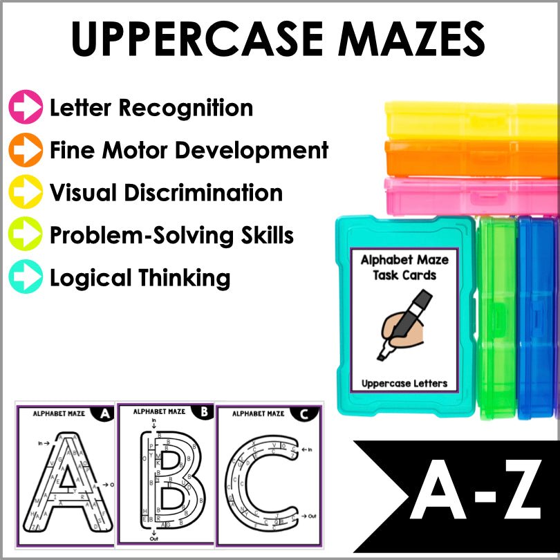 Fine Motor Skills Activities Mazes Alphabet Lowercase and Uppercase Letters - Teacher Jeanell