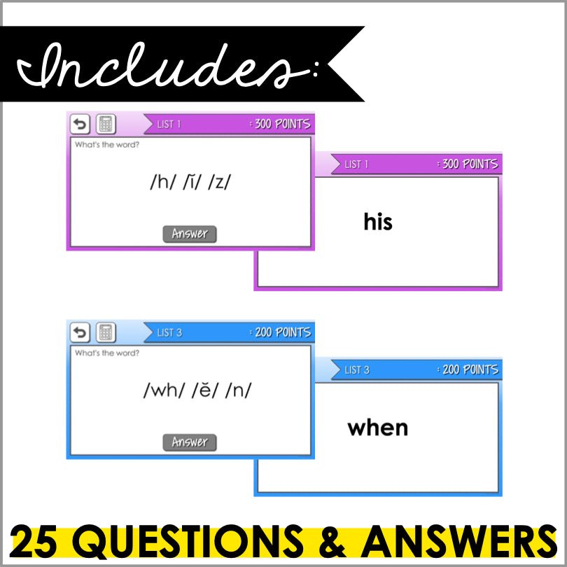 First Grade Sight Word Powerpoint Trivia Game | Phonemic Awareness Practice - Teacher Jeanell