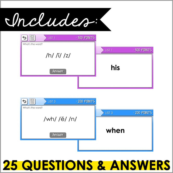 First Grade Sight Word Powerpoint Trivia Game | Phonemic Awareness Practice - Teacher Jeanell