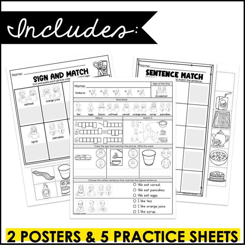 FREE ASL Daily Practice - Breakfast Words ASL Morning Work PDF - Teacher Jeanell