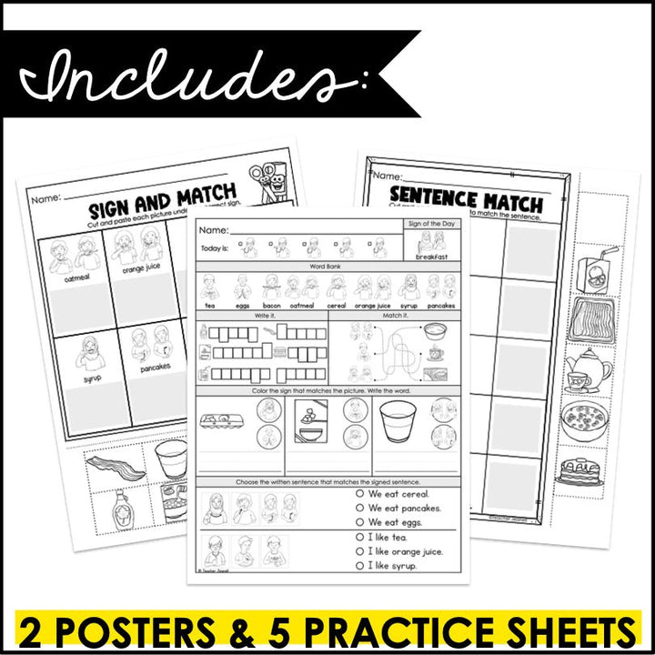 FREE ASL Daily Practice - Breakfast Words ASL Morning Work PDF - Teacher Jeanell