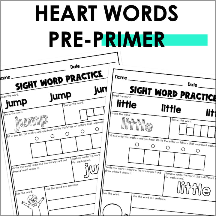 Heart Words PrePrimer Practice | Word Mapping - Teacher Jeanell