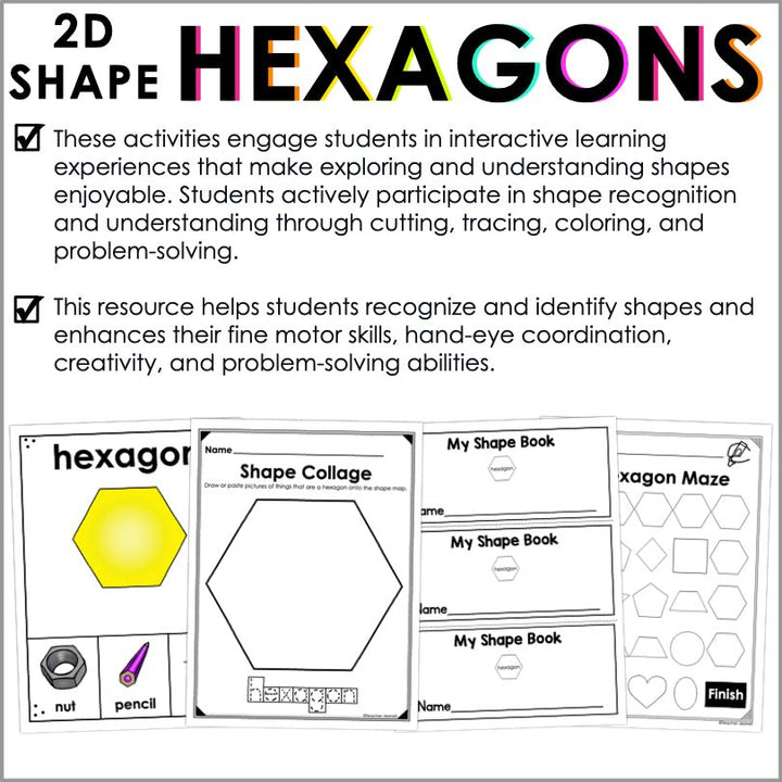 Hexagon | 2D Shapes Worksheets | Shape Recognition - Teacher Jeanell