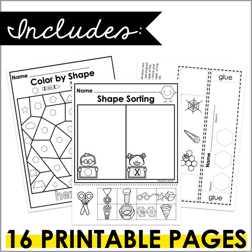 Hexagon | 2D Shapes Worksheets | Shape Recognition - Teacher Jeanell